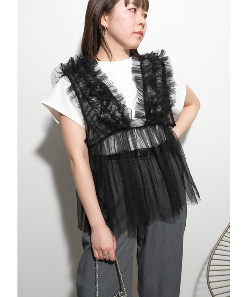 tシャツ Ｔシャツ×チュールキャミセット レディース palm RICHE tシャツ チュールキャミセットTOPS レディース