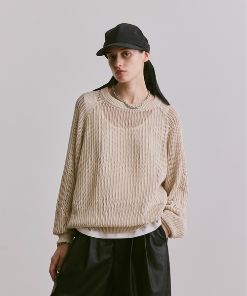 soerte セーター ニット loose cotton linen mesh knit/ルーズ