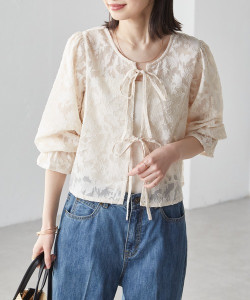 RANAN ブラウス シャツ シアージャガード2WAYリボンブラウス