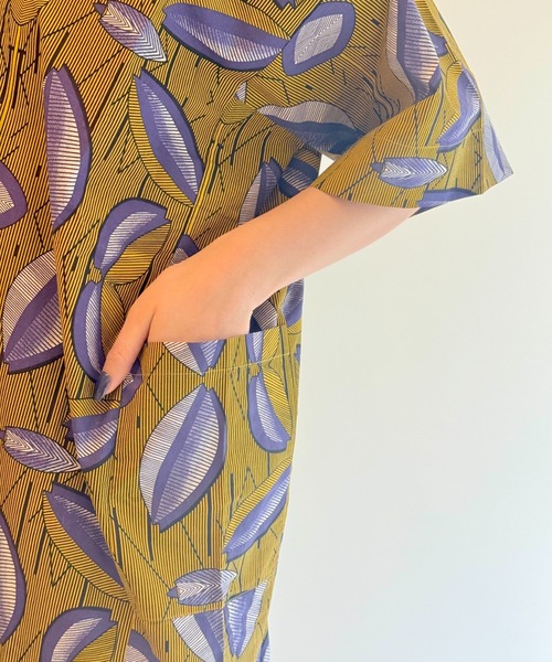 sara mallika ワンピース CTN AFRICAN PRT VNECK DRESS