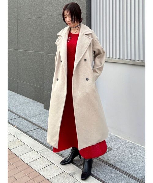 マルティニーク カシミヤ混 ロングコート チェスターコート ライトピンク l'heritage martinique/マンテコカルゼステンカラーコート
