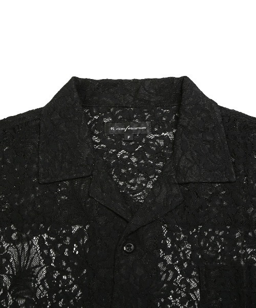 LUXSTYLE シャツ フラワーレース開襟半袖シアーシャツ メンズ