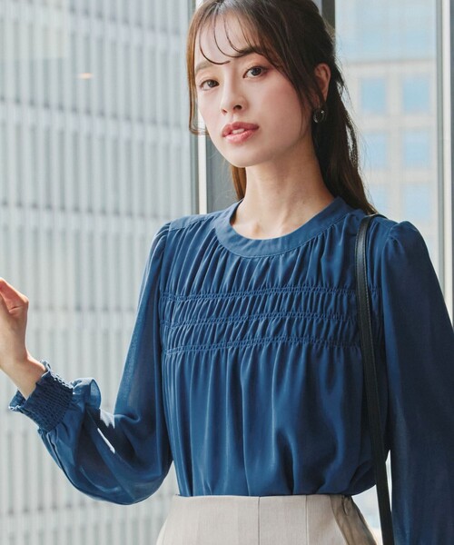 Tiaclasse ブラウス シャツ シフォンシャーリングブラウス レディース
