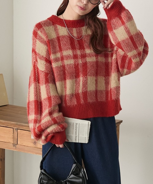 BONLECILL（ボンルシール） ニット セーター シャギーチェックニット