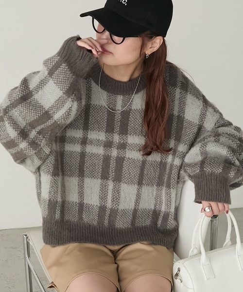 BONLECILL（ボンルシール） ニット セーター シャギーチェックニット