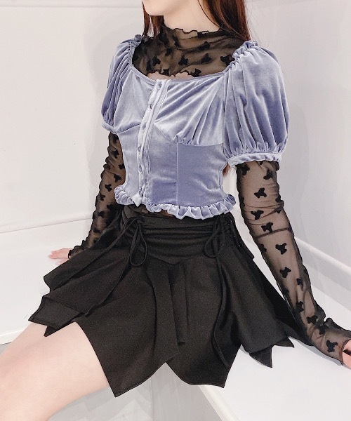 lilLilly ワッフルリボンプリーツミニスカート スカート
