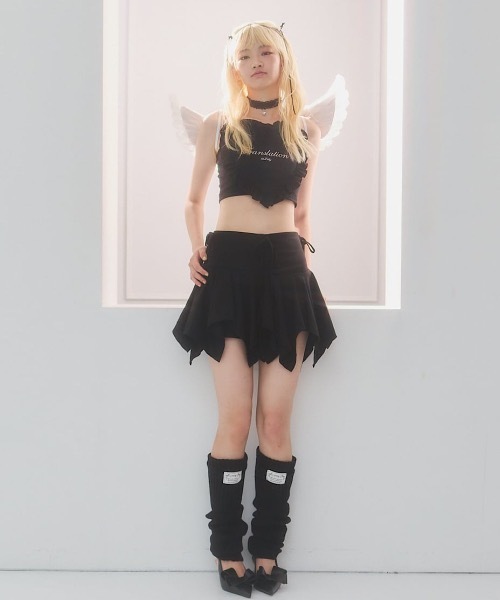 lilLilly ワッフルリボンプリーツミニスカート スカート