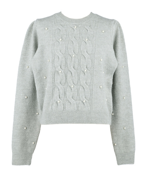 sabena パール付 トップス クリームホワイト clear≪再入荷≫サガラ刺繍ベアワッペンニットトップス[CL8831