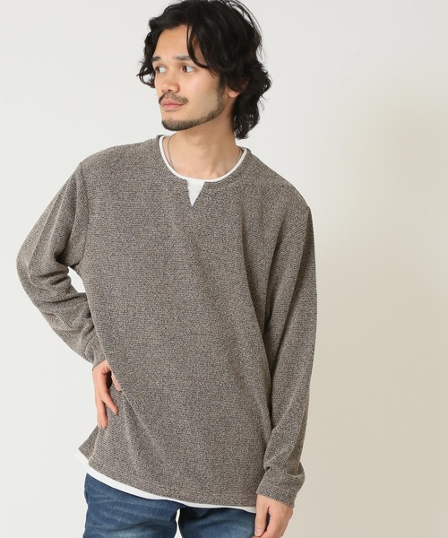 ARCADE（アーケード） tシャツ 重ね着風キーネックパイル杢 フェイク