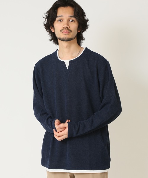 ARCADE（アーケード） tシャツ 重ね着風キーネックパイル杢 フェイク