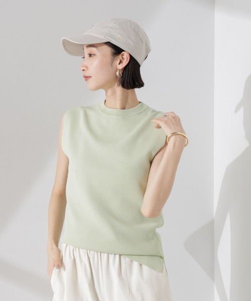 【UVカット・洗える】 オーガニックコットンリブ ノースリーブニット セール】 【洗える】オーガニックコットンリブ ノースリーブプル