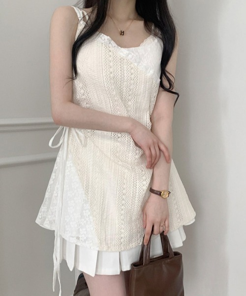 AsRiRe ワンピース 選べる2丈/レースアシメキャミワンピース