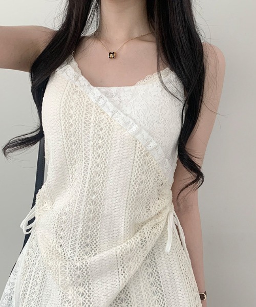 AsRiRe ワンピース 選べる2丈/レースアシメキャミワンピース