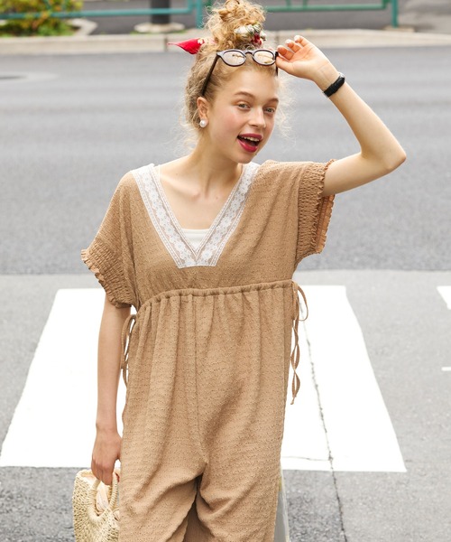 サロペット・オーバーオール・オールインワン Floral Jacquard Sleeveless Jumpsuits Floral Jacquard Sleeveless Jumpsuits