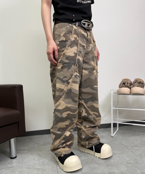 ATMARK ジーンズ 「2サイズ展開 / UNISEX 」迷彩フリンジパンツ