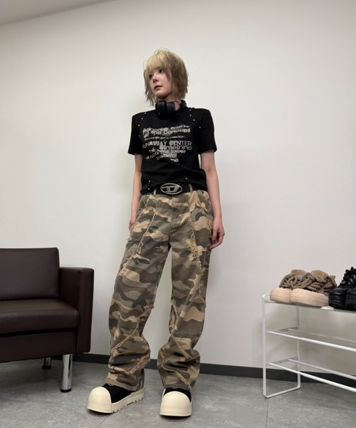 ATMARK ジーンズ 「2サイズ展開 / UNISEX 」迷彩フリンジパンツ