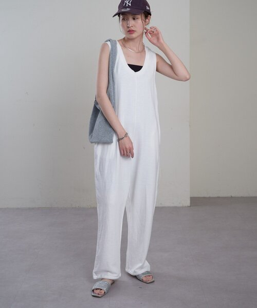 【美品】willow スラブ裏毛裾ドロストオールインワン　M 　現行品 willow】【新色追加】スラブ裏毛裾ドロストオールインワン