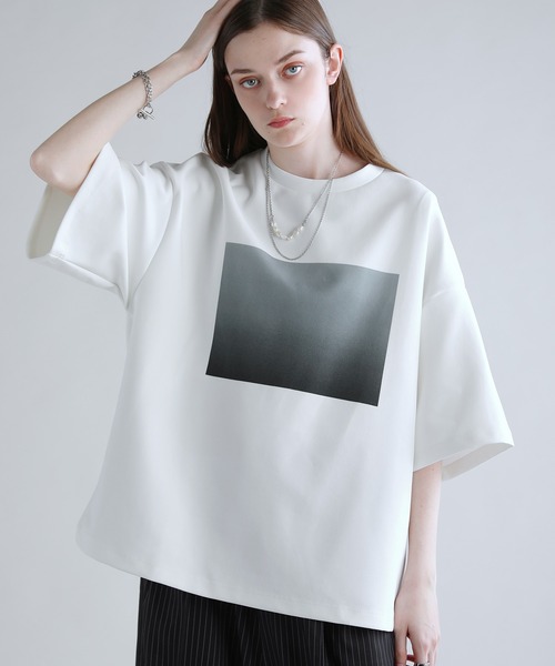 SOCCE tシャツ コットンポンチタック5分袖ドレーププリント