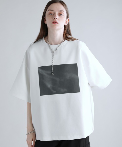 RRL / 7分袖カットソー/S/コットン/WHT/プリント SOCCE tシャツ コットンポンチタック5分袖ドレーププリントカットソー