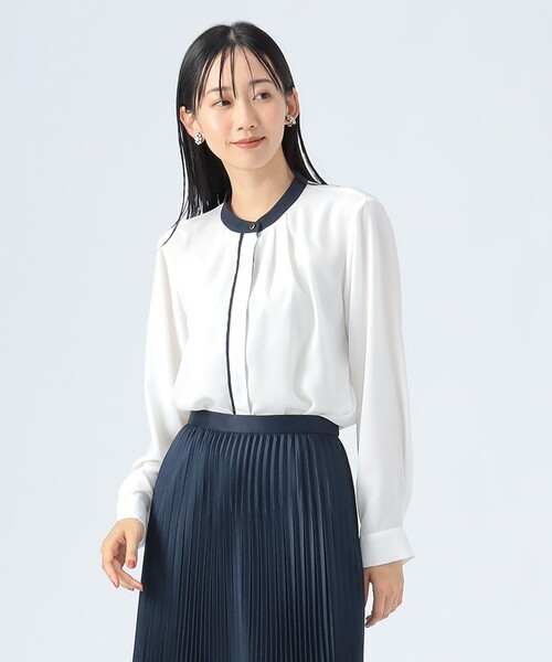 ブラウス シャツ 配色 バンドカラー ブラウス レディース