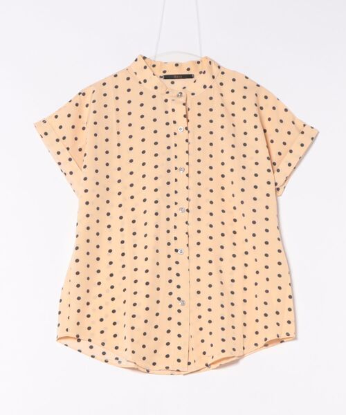 新品タグ付☆フレンチスリーブブラウス（ドット） ブラウス シャツ ドット柄 ノーカラー フレンチスリーブ レディース