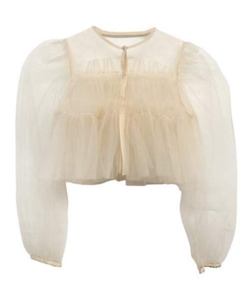 カーディガン tulle puff sleeve cardigan レディース