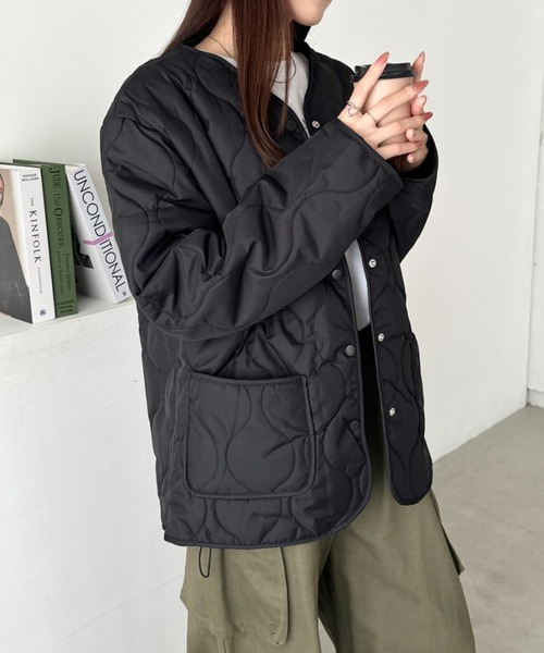 ノーカラージャケット ブラック オーバーサイズ CLEA ジャケット ノーカラージャケット オーバーサイズノーカラー