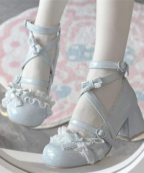 MAISON SELECT パンプス 9C92 レースリボン クロスストラップ パンプス