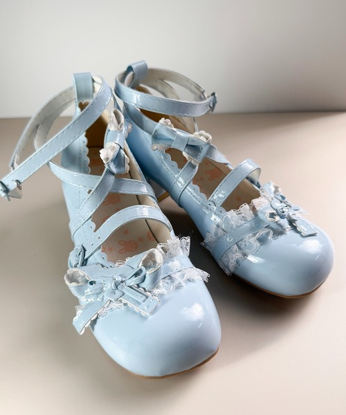 MAISON SELECT パンプス 9C92 レースリボン クロスストラップ パンプス