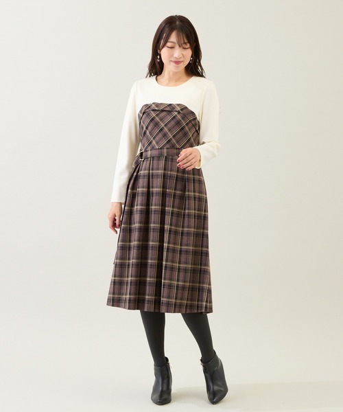 Rose Tiara(ローズティアラ) ワンピース チェック切替ドッキング Rose Tiara(ローズティアラ) ワンピース チェック切替ドッキング