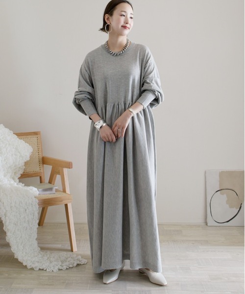 「ECRIRE」 ニットワンピース L グレー レディース_画像3