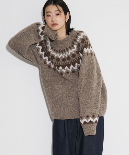 「Audrey and John Wad」 長袖ニット FREE ダークベージュ レディース_画像3