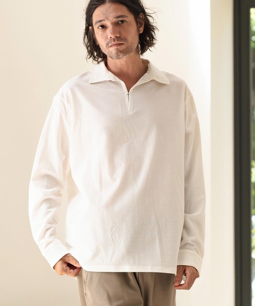 CAMBIO（カンビオ） 長袖ポロシャツ S ホワイト メンズ : ZOZOTOWN