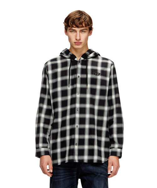 DIESEL メンズ　チェックシャツ　フード付き　Lサイズ DIESEL（ディーゼル） シャツ メンズ フード付きシャツ S-IX-AJFI