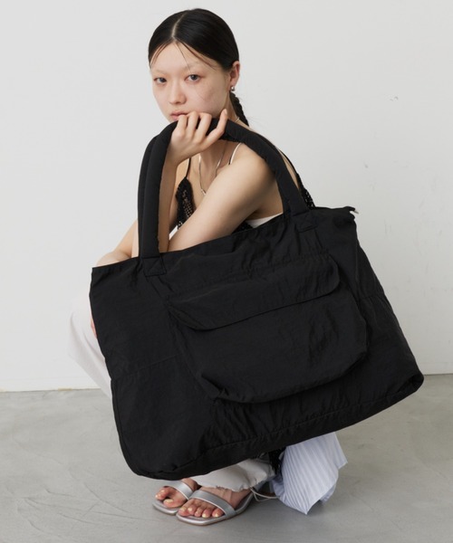 【美品】our 大人トート 大容量　ナイロン　Dカン付き　ブラック DFFUR. トートバッグ 撥水ビッグナイロントートバッグ「ロングセラー