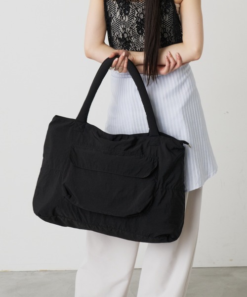 OFF-WHITE ナイロントート 黒 正規品 大容量 日本製 完全自立型 お受験バッグ ナイロンサテンビッグトート シンプル