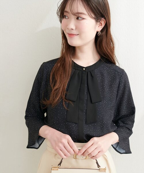 natural couture ブラウス シャツ フレアカフス袖リボンボウタイ