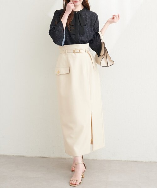 natural couture ブラウス シャツ フレアカフス袖リボンボウタイ