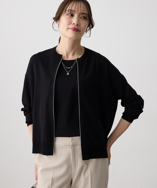 コート アウター サマーニットブルゾン「接触冷感・UVカット・ウォッシャブル・毛玉になりにくい」 レディースの画像