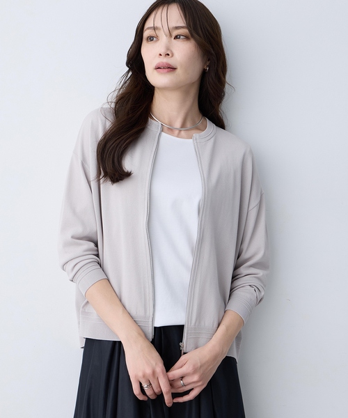 コート アウター サマーニットブルゾン「接触冷感・UVカット・ウォッシャブル・毛玉になりにくい」 レディースの画像