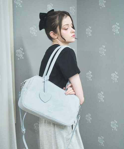 Lovilyn ハンドバッグ ハートチャーム付き2wayボストンバッグ 