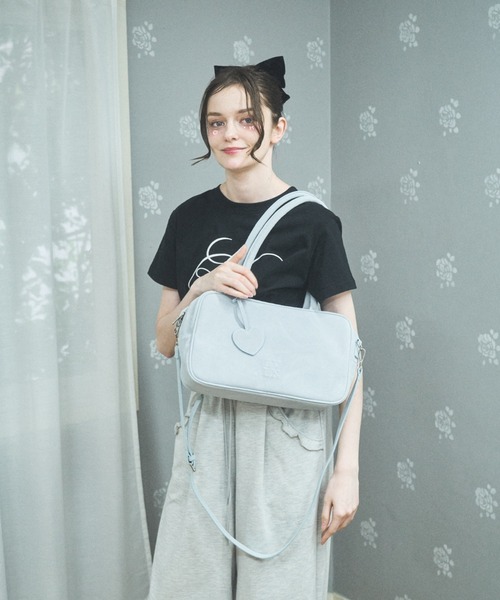 Lovilyn ハンドバッグ ハートチャーム付き2wayボストンバッグ 