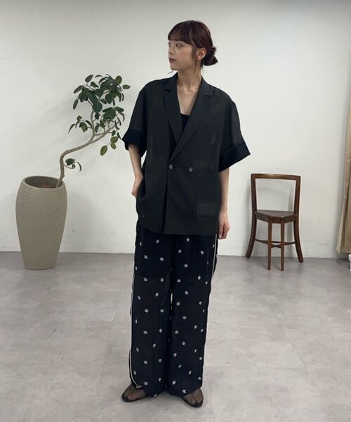 ワイドパンツ パンツ 「着映え/3サイズ展開」楊柳花柄刺繍イージーパンツ レディースの画像