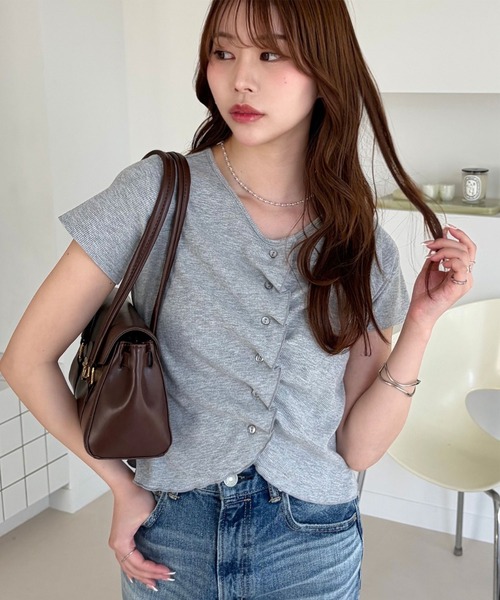 ❁ gasa*ガサ フリルブラウス　 カーディガン 半袖 GeeRA（ジーラ） tシャツ フリルギャザーカーディガントップス