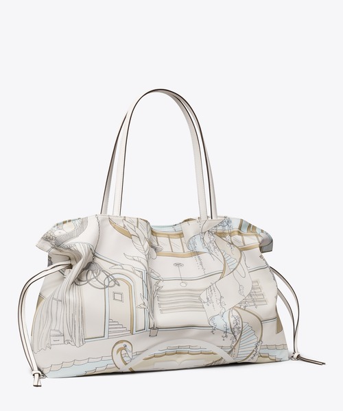 Tory Burch ストロー トートバッグ ナチュラルシルバー✨ TORY BURCH（トリーバーチ） トートバッグ エラ プリント ドロー