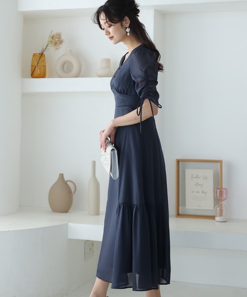 「PourVous」 7分袖ワンピース M スモークピンク レディース_画像3