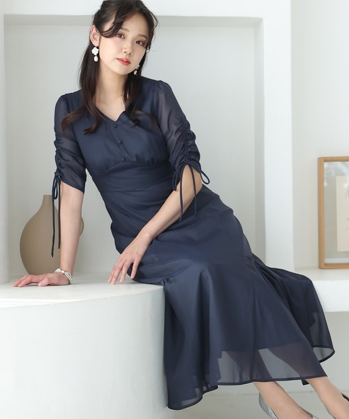 「PourVous」 7分袖ワンピース M スモークピンク レディース_画像5