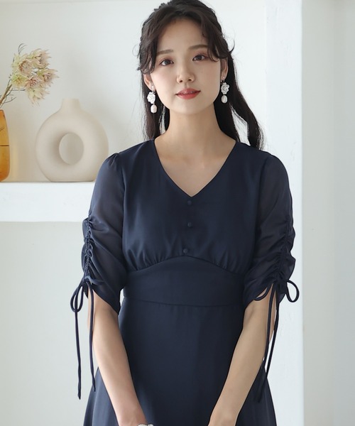 「PourVous」 7分袖ワンピース M スモークピンク レディース_画像7