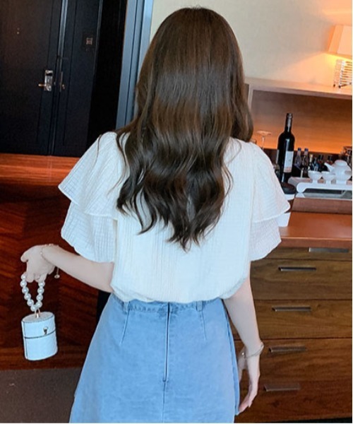 ＆soiree（アンドソワレ） tシャツ 半袖 花モチーフダブルフレア半袖 