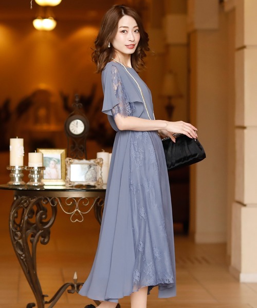 【送料込】半袖 シフォン ミモレ丈 ワンピース パーティ ドレス 楽天市場】結婚式ドレス ワンピース パーティードレス